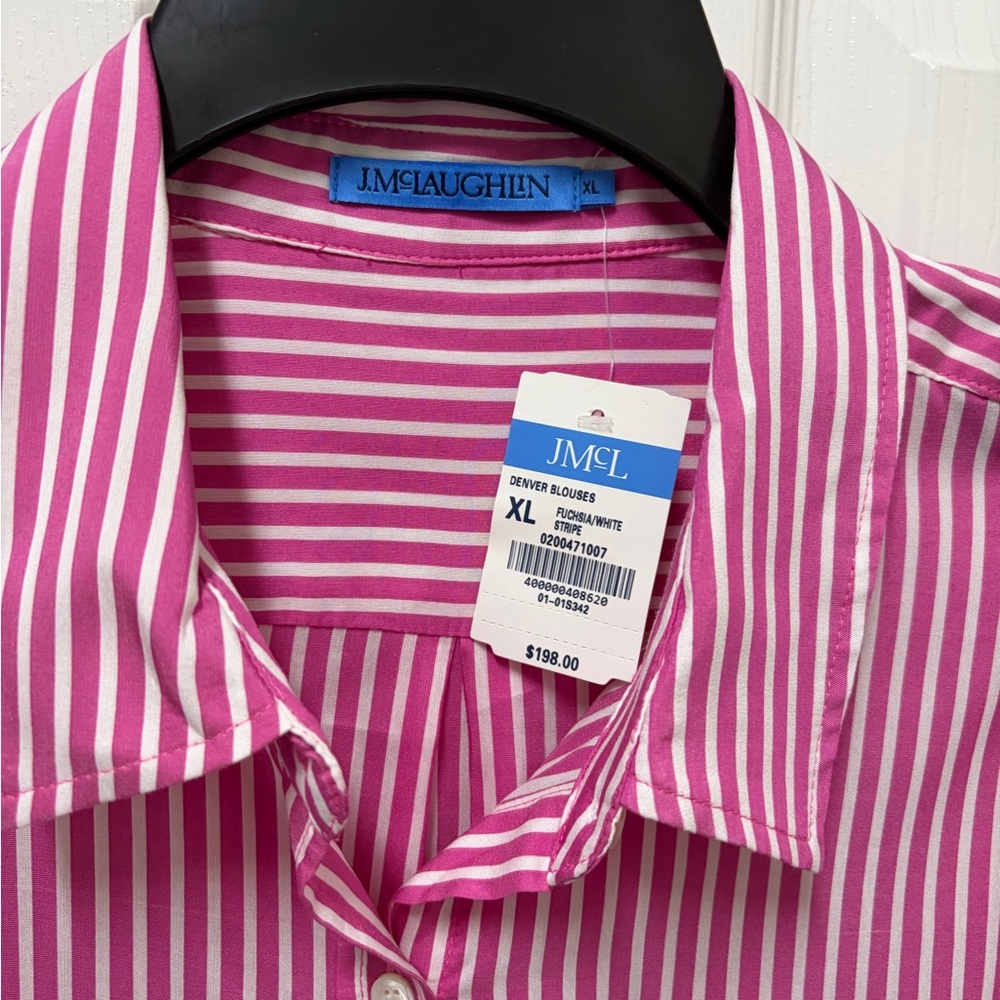 J. McLaughlin Pink and White Striped Shirt - Picture 2 of 3